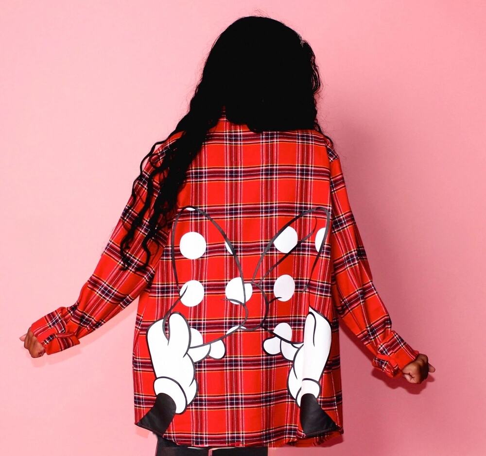 NWOT Disney Parks Cakeworthy Minnie Mouse Hands Bow Red Plaid Flannel XXL